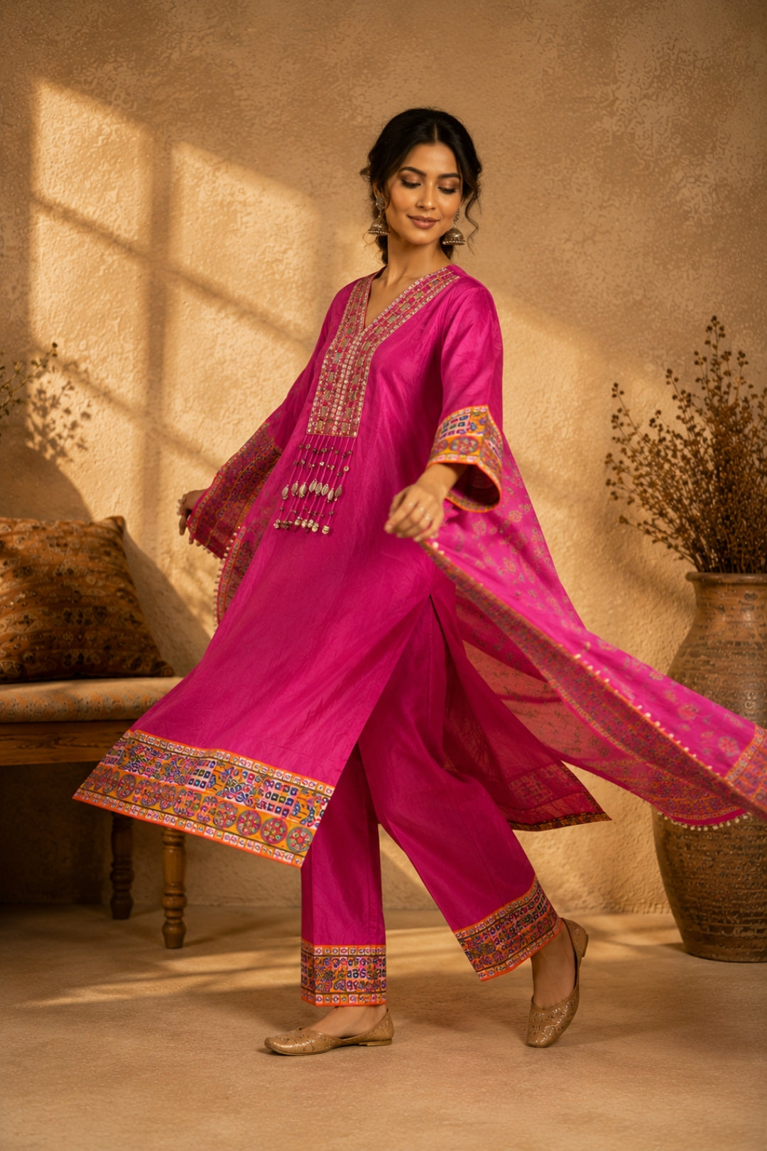 Fusia Mirror-Work Kurta Set