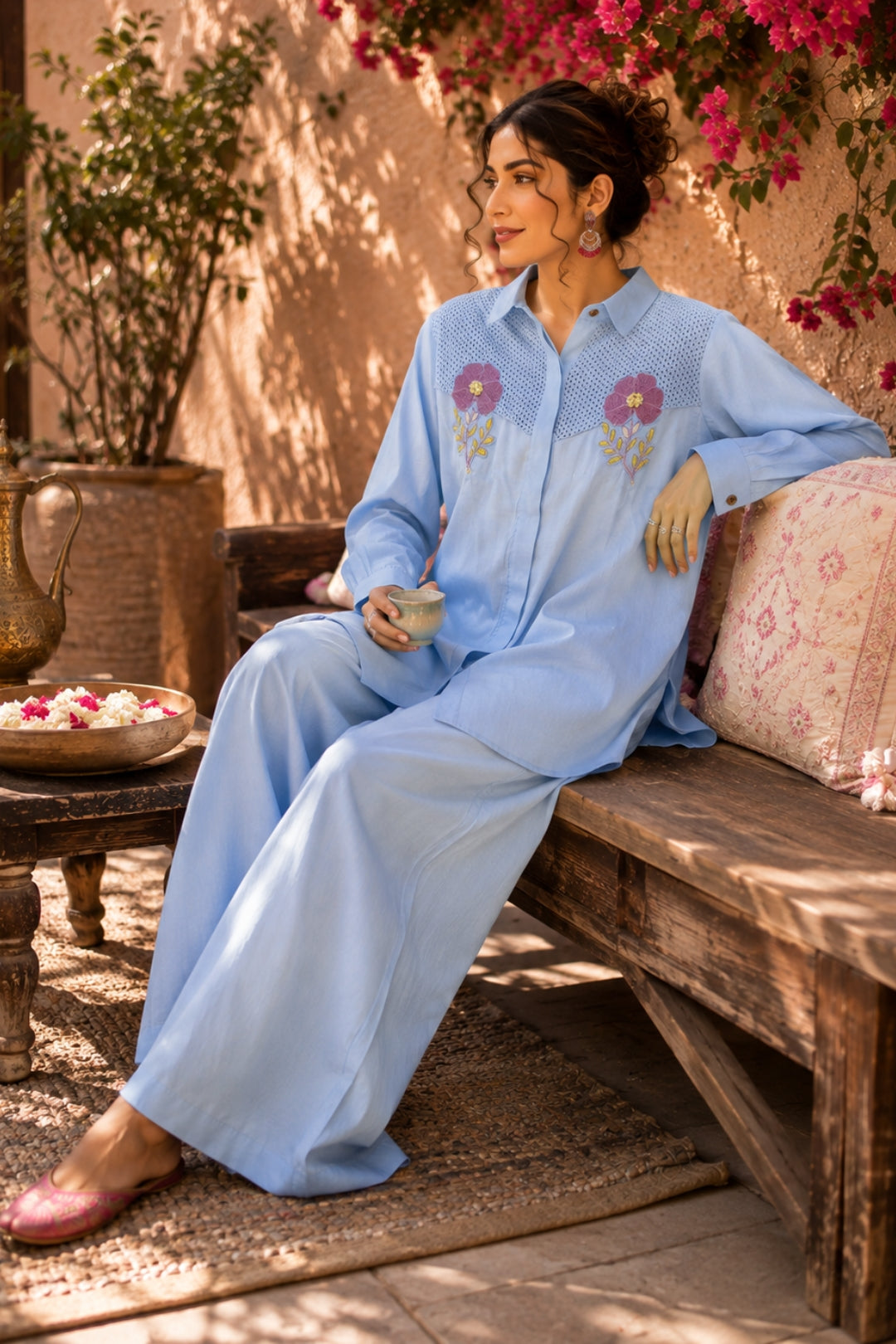 Powder Blue Kota Doria Co-ord Set