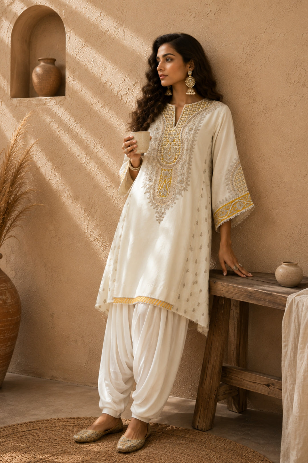 Ivory Kashmiri Tilla Kurta Set