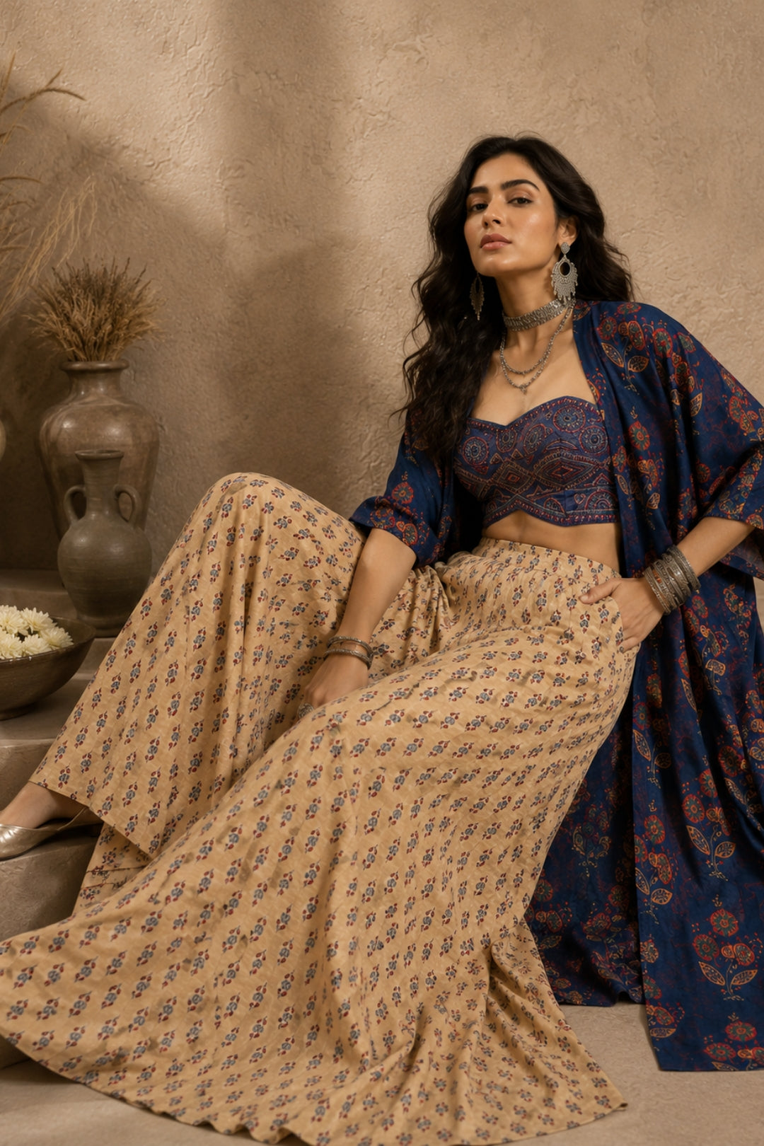 Blue Floral Jacket Set