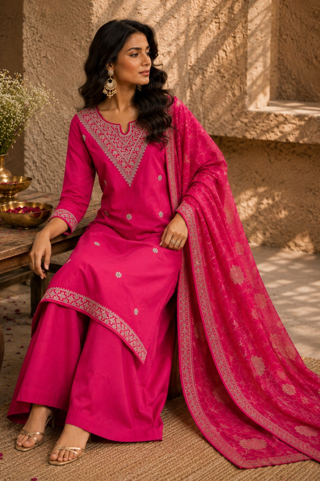 Amber Bloom Mul Chanderi Kurta Set