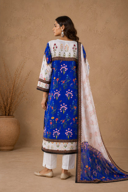 Royal Blue & White Botanical Kurta Set