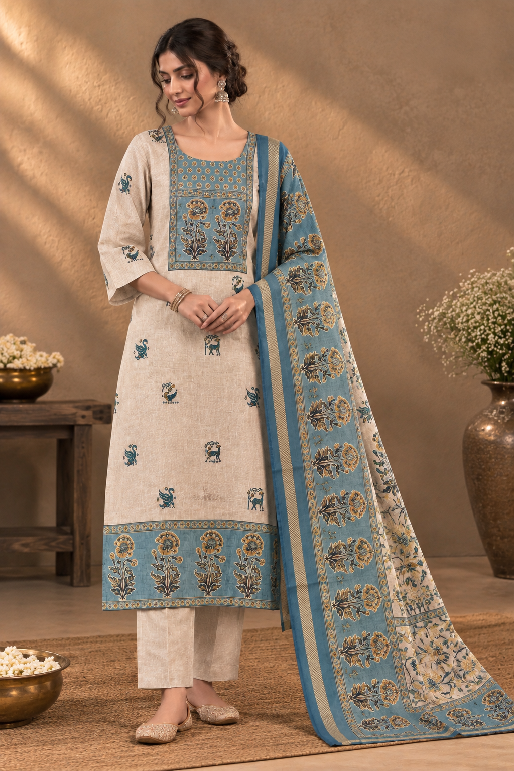 Azure Meadow Paper Silk Kurta Set
