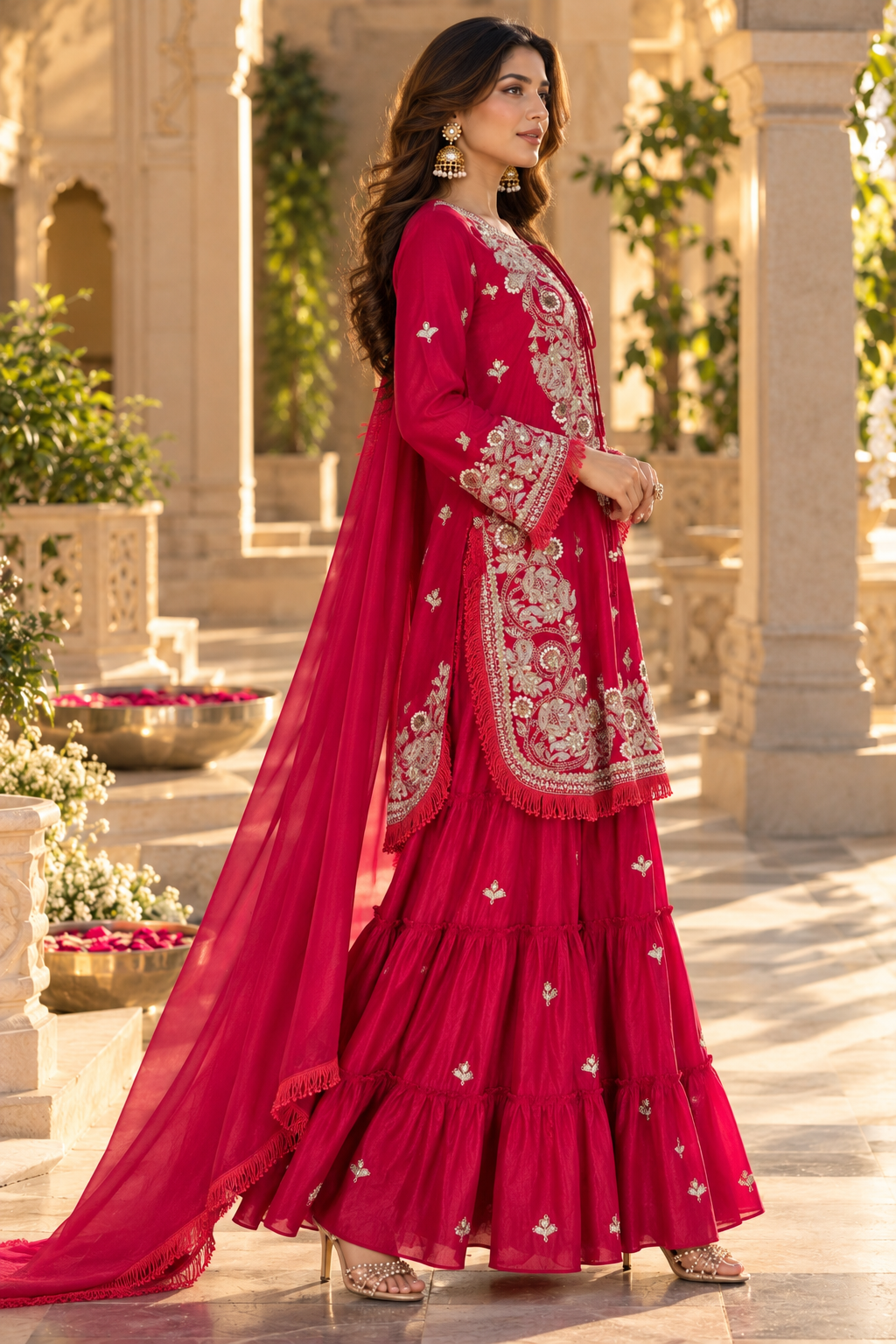 Crimson Heritage Hand Embroidered  Sharara Set