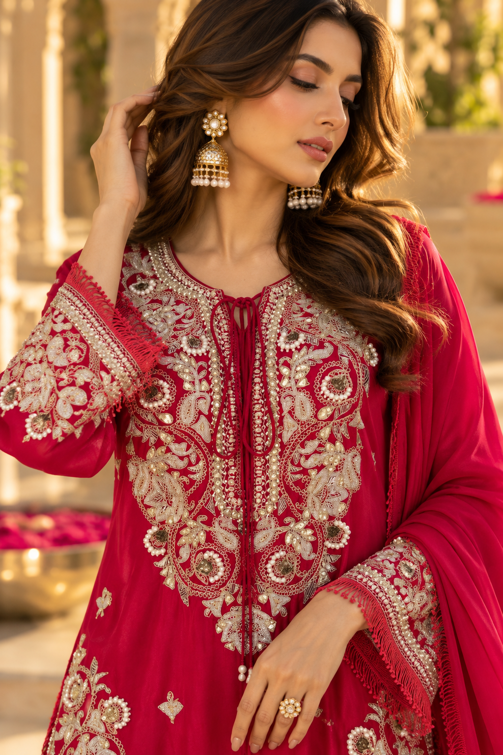 Crimson Heritage Hand Embroidered  Sharara Set