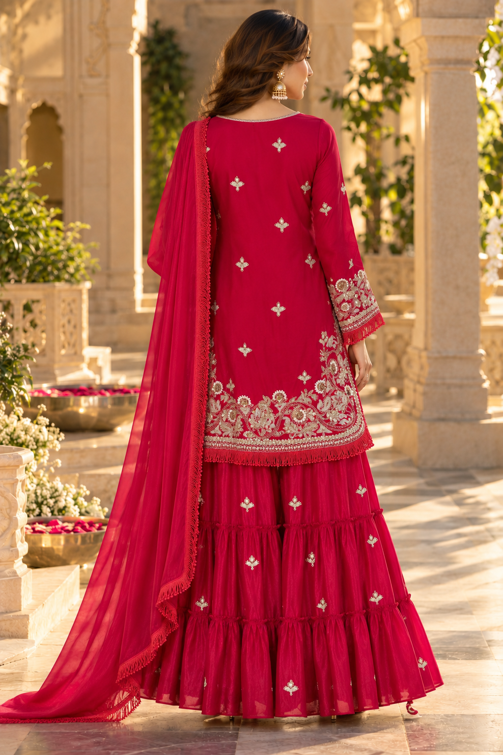 Crimson Heritage Hand Embroidered  Sharara Set