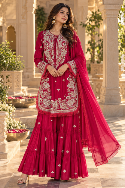 Crimson Heritage Hand Embroidered  Sharara Set