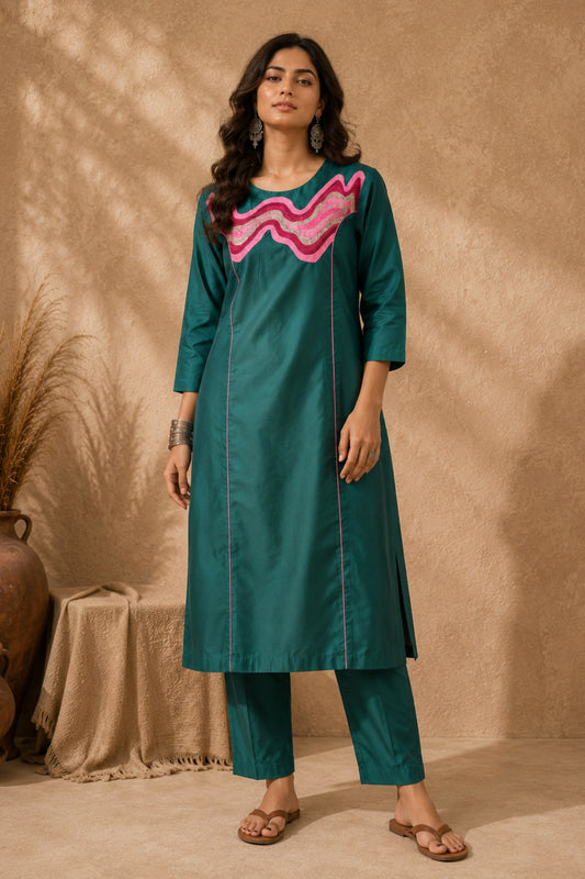Teal Wave Kurta Set
