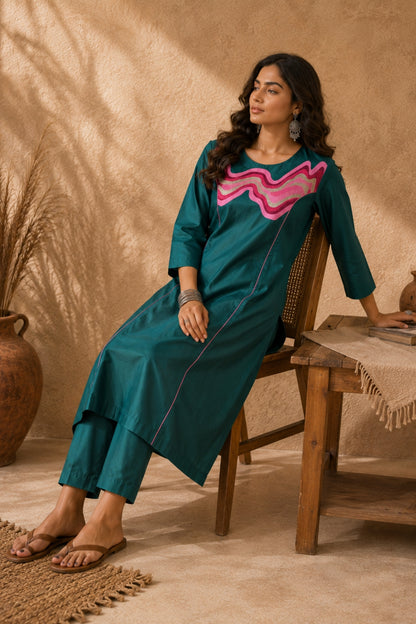 Teal Wave Kurta Set