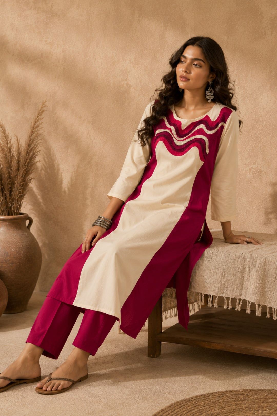 Ivory Colorblock Kurta Set
