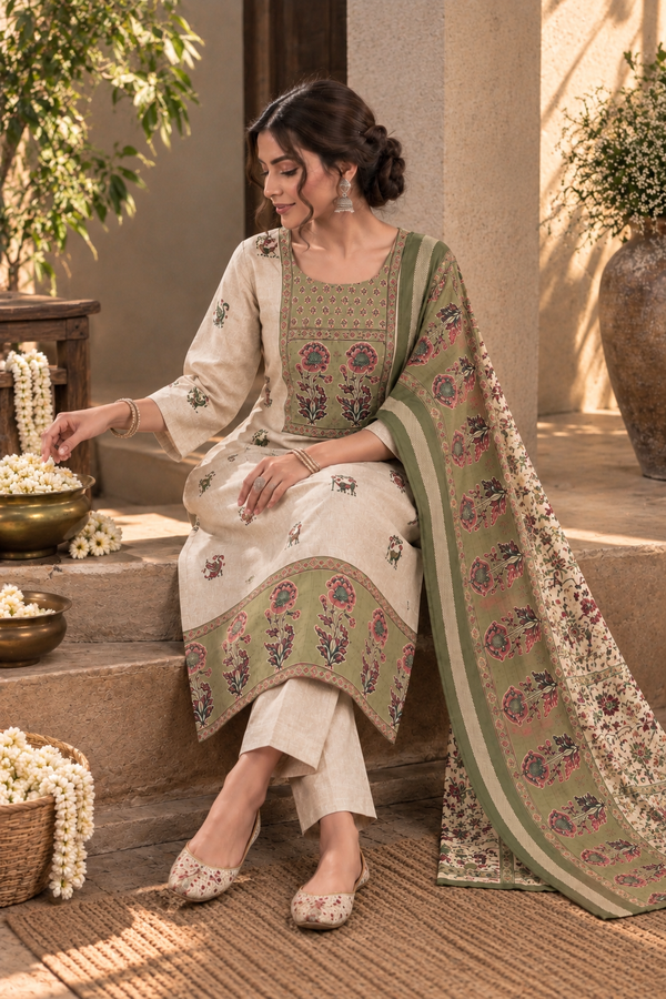 Azure Meadow Paper Silk Kurta Set