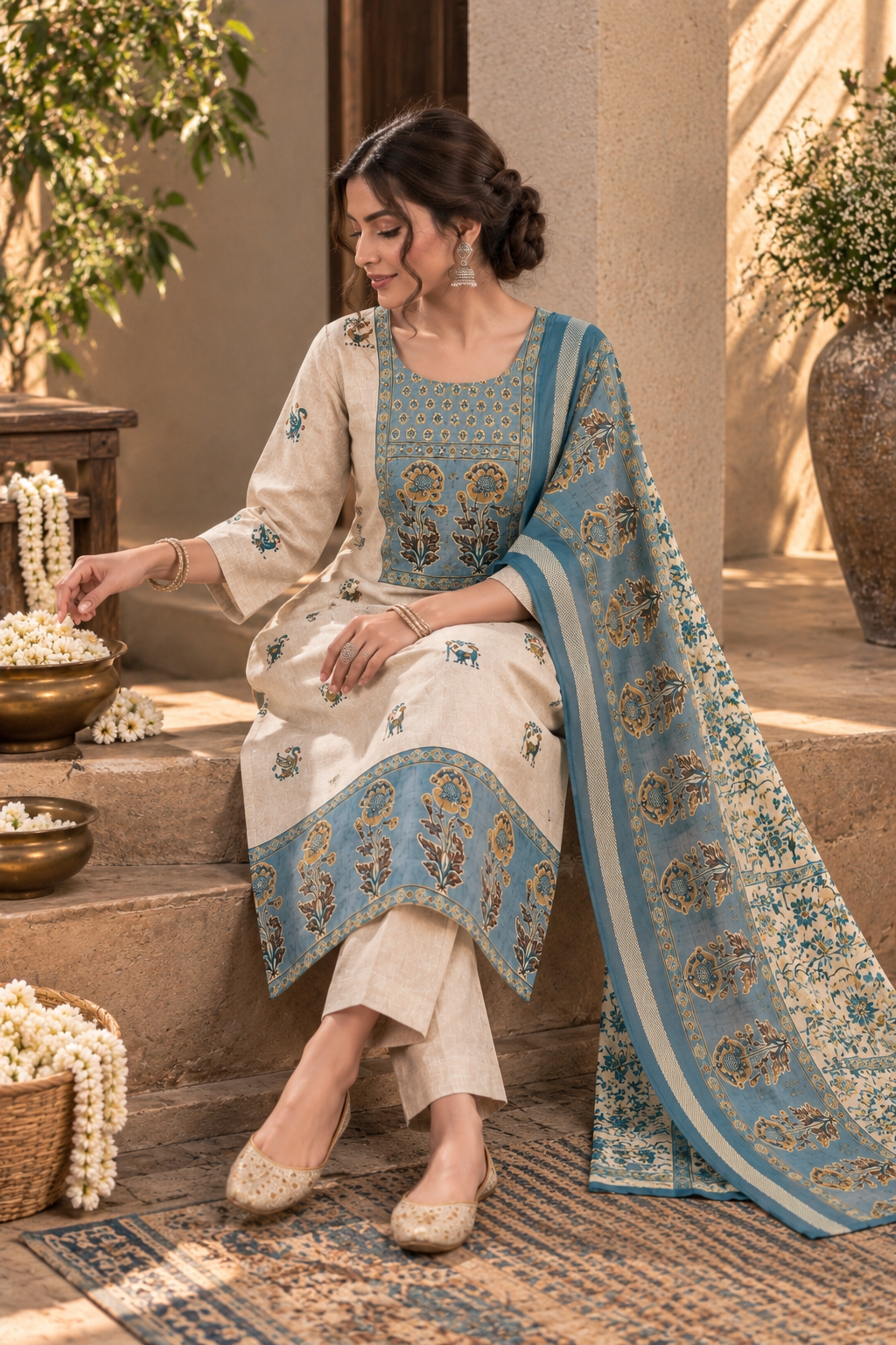 Azure Meadow Paper Silk Kurta Set