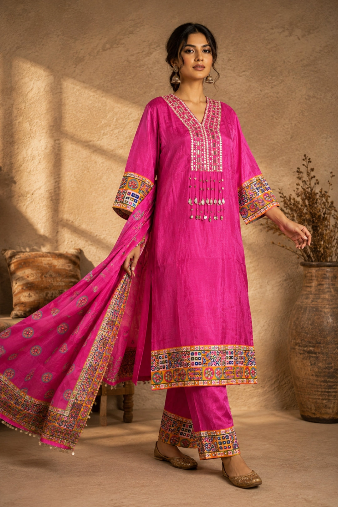 Fusia Mirror-Work Kurta Set