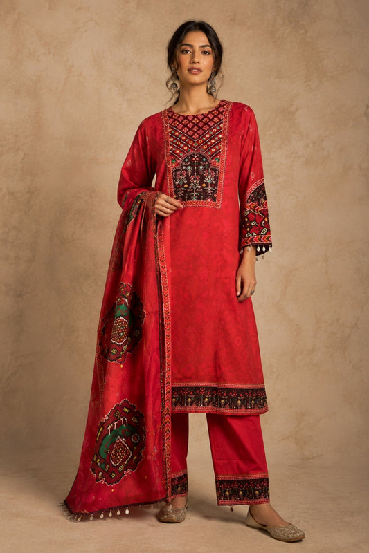 Red Tribal Mul Chanderi Kurta