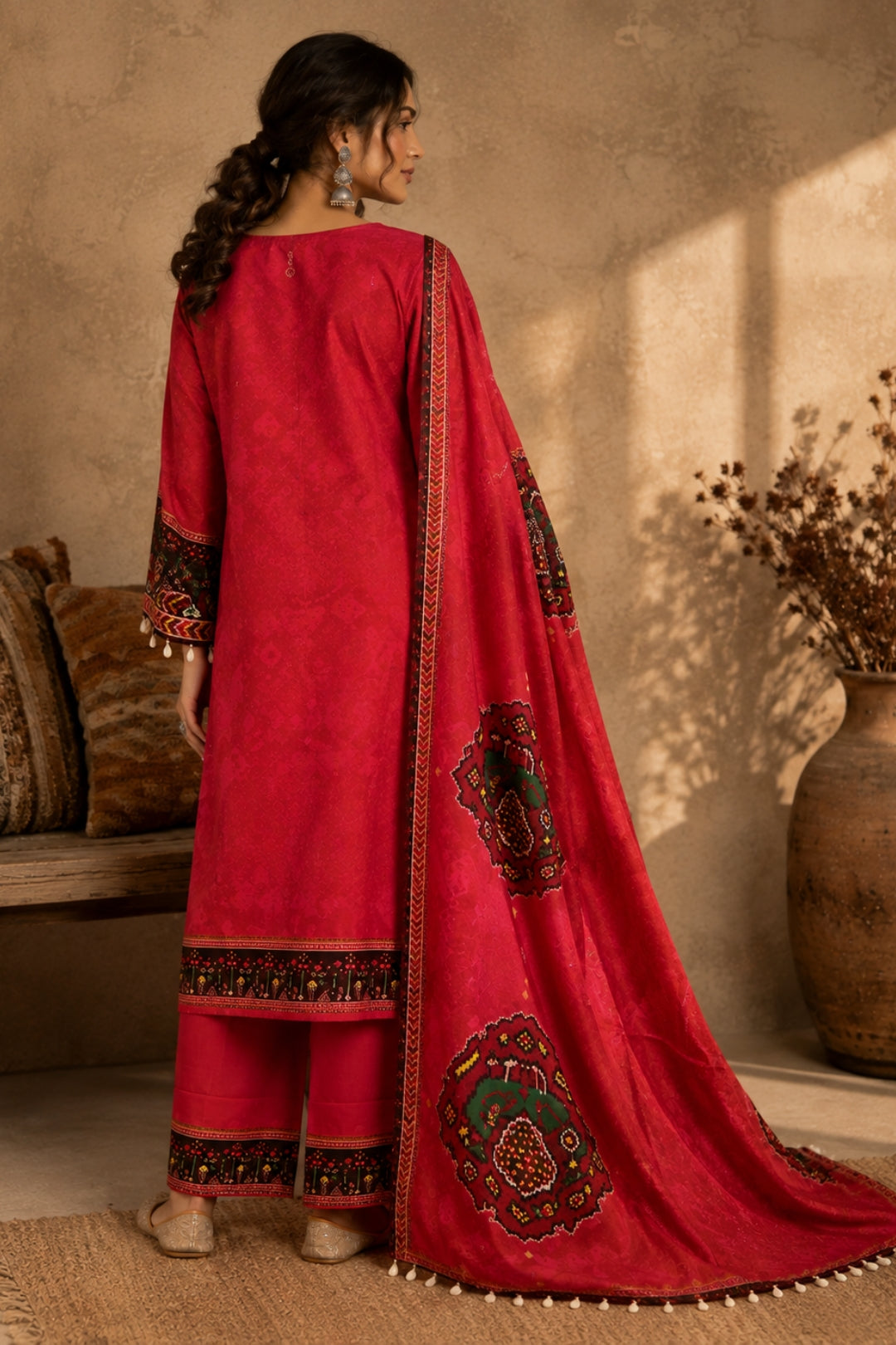 Red Tribal Mul Chanderi Kurta