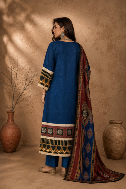 Navy Blue Tribal Print Kurta Set