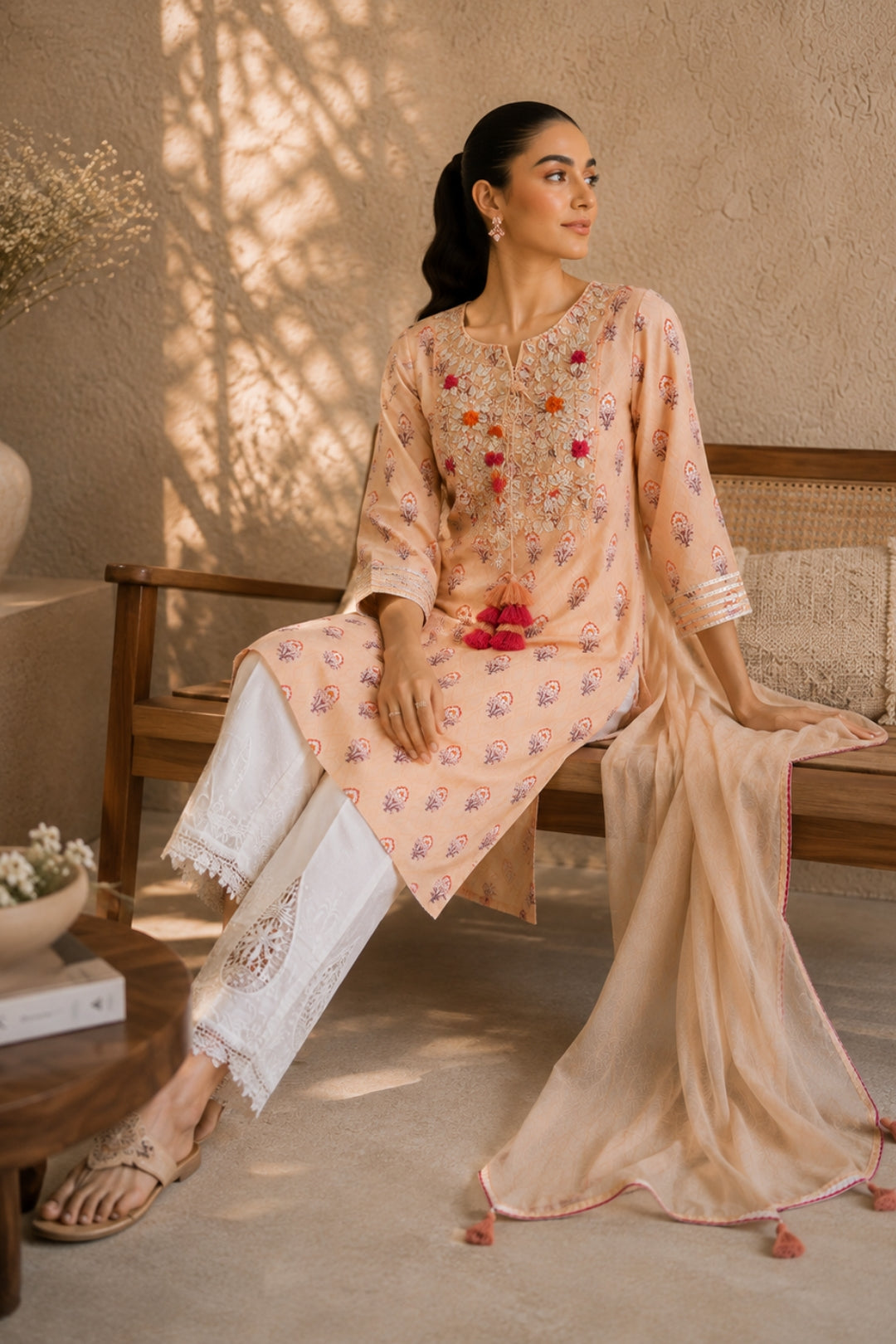 Peach Booti Kurta set