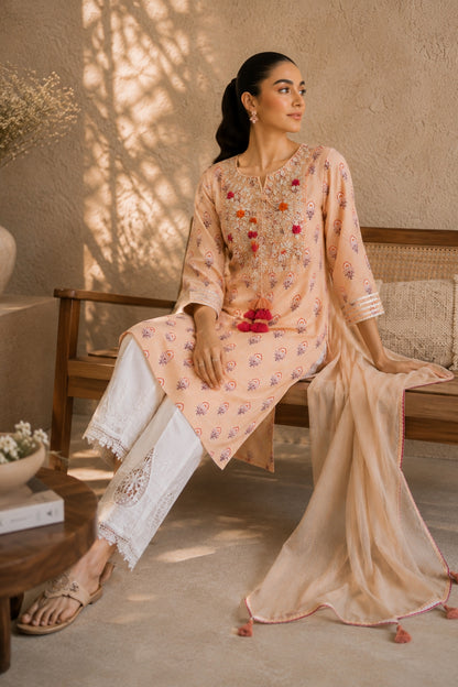 Peach Booti Kurta set