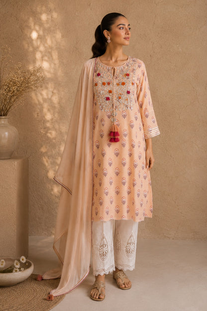 Peach Booti Kurta set