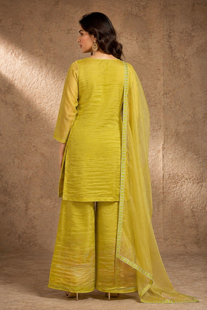 Lime Green Crushed Tissue Kurta Set