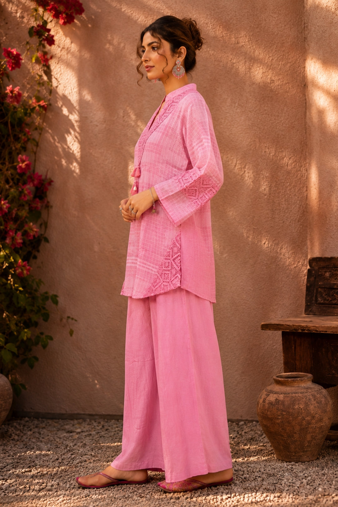 Salmon Pink Kota Doria Co-ord Set