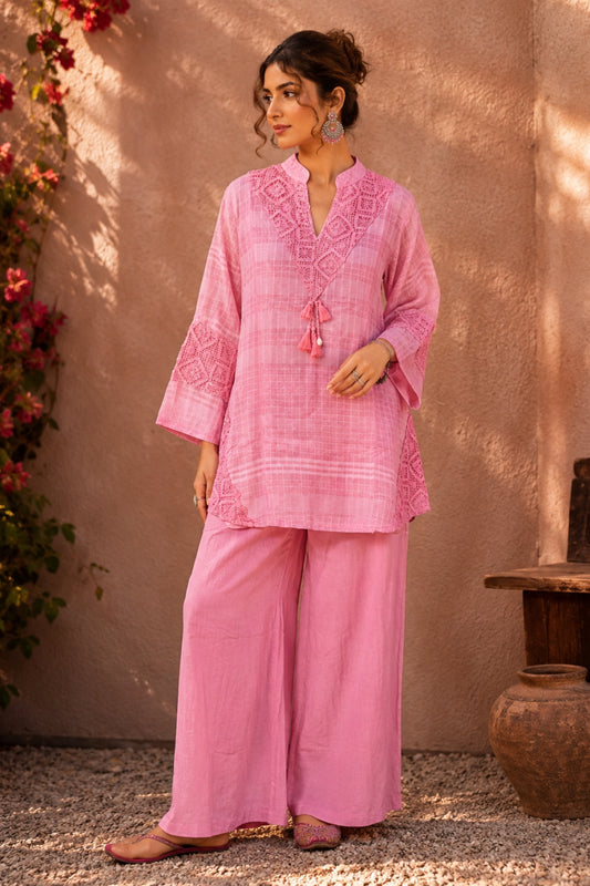 Salmon Pink Kota Doria Co-ord Set