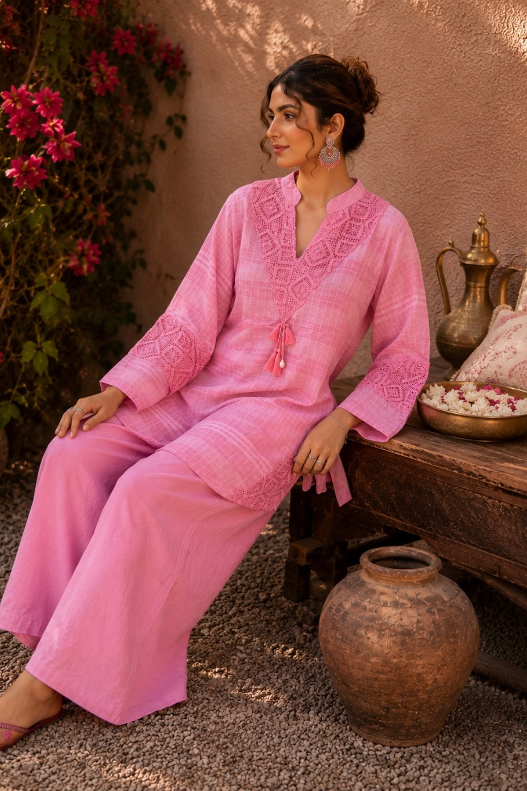 Salmon Pink Kota Doria Co-ord Set