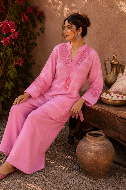 Salmon Pink Kota Doria Co-ord Set