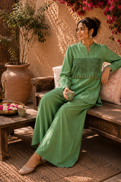 Sage Green Kota Doria Co-ord Set