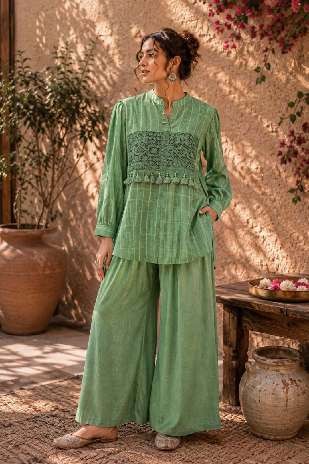 Sage Green Kota Doria Co-ord Set