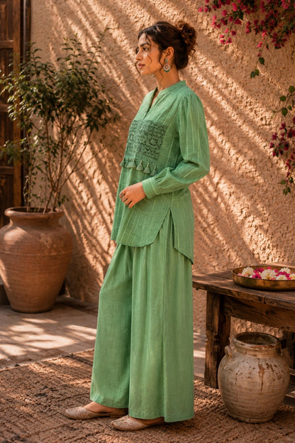 Sage Green Kota Doria Co-ord Set