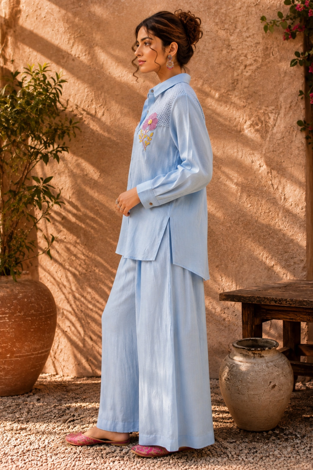 Powder Blue Kota Doria Co-ord Set