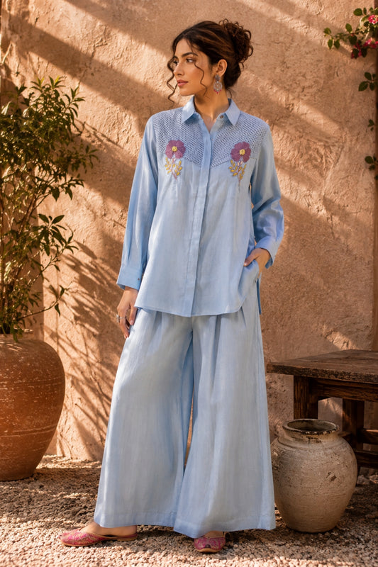 Powder Blue Kota Doria Co-ord Set
