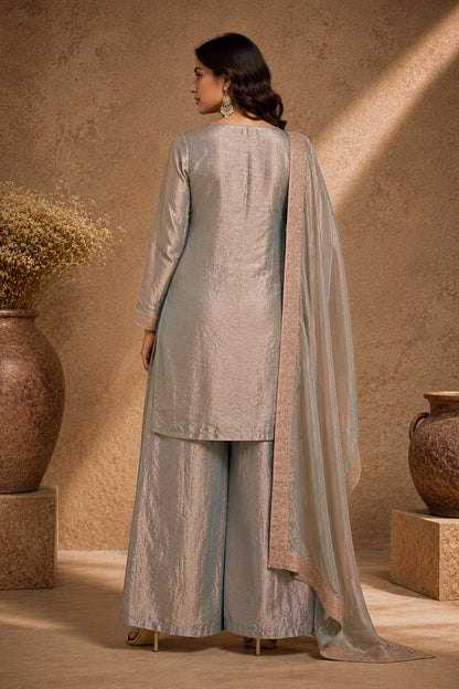 Grey Tissue Silk Kurta Set