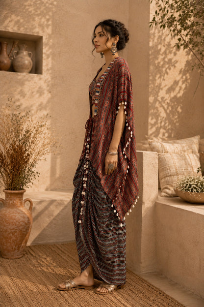 Rust Tribal Cape Kaftan