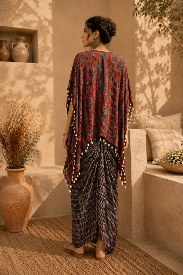 Rust Tribal Cape Kaftan