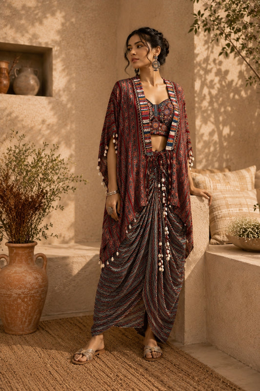 Rust Tribal Cape Kaftan