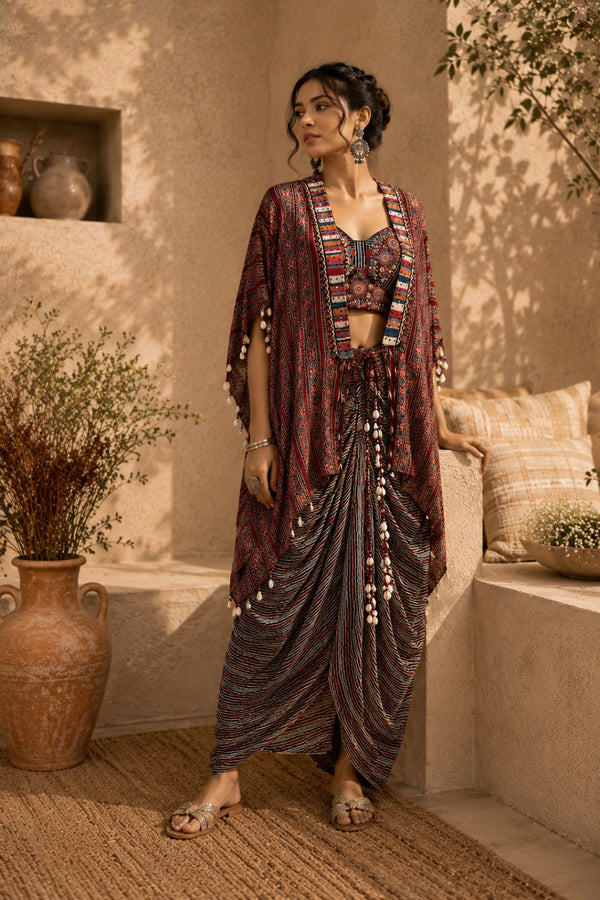 Rust Tribal Cape Kaftan