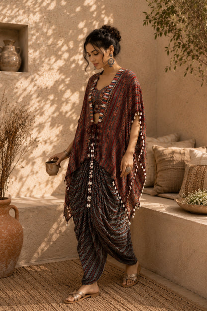 Rust Tribal Cape Kaftan
