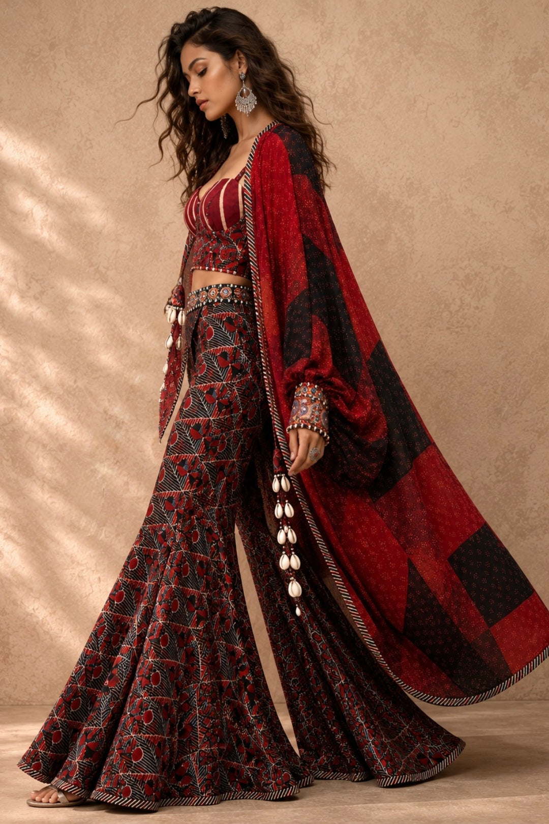 Red Patchwork Jacket Set