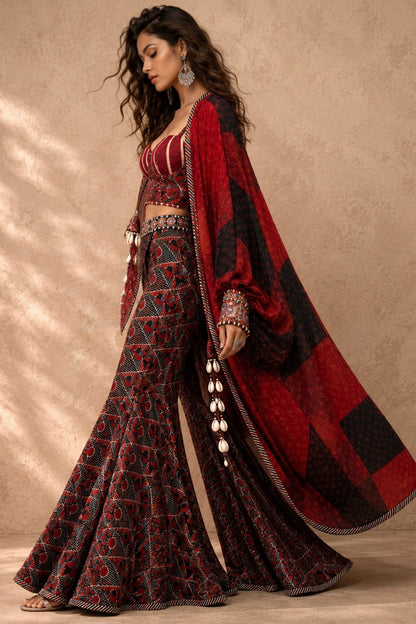 Red Patchwork Jacket Set
