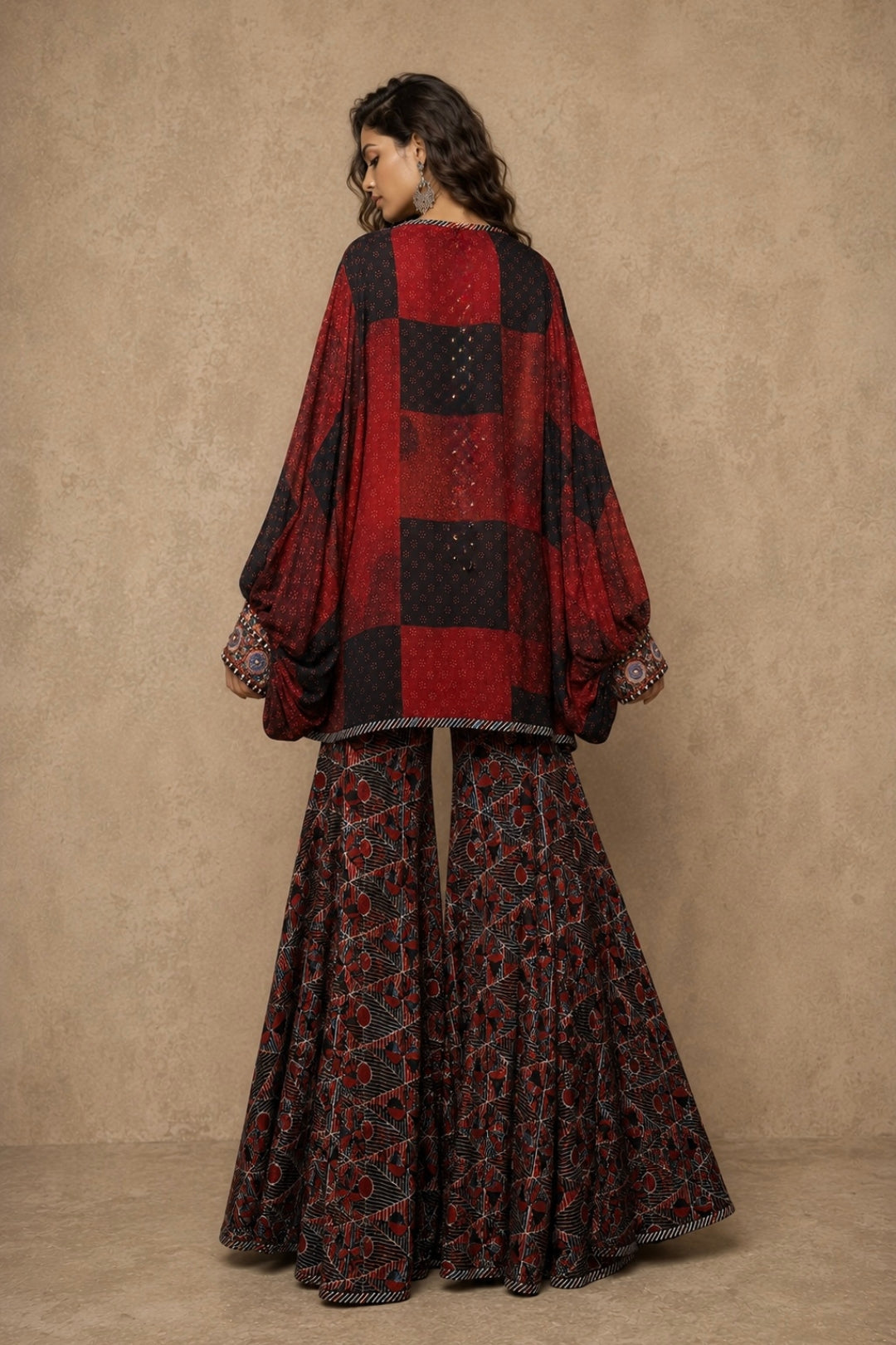 Red Patchwork Jacket Set