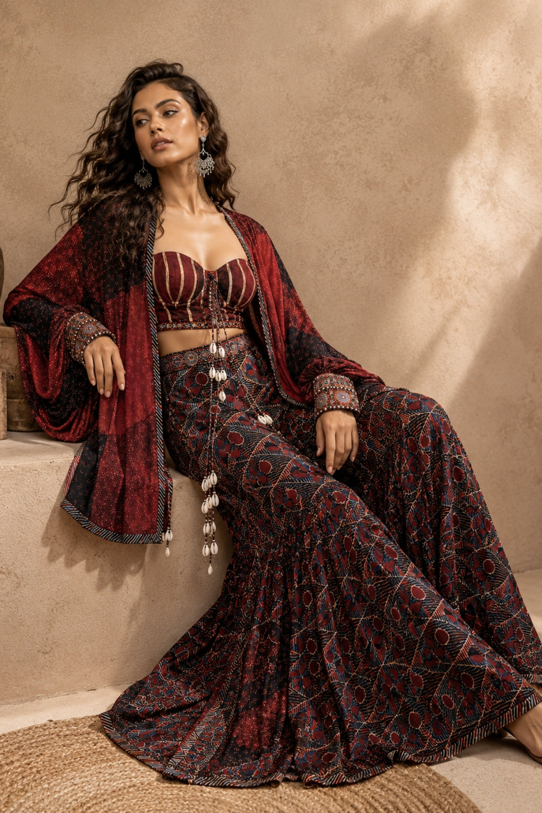 Red Patchwork Jacket Set