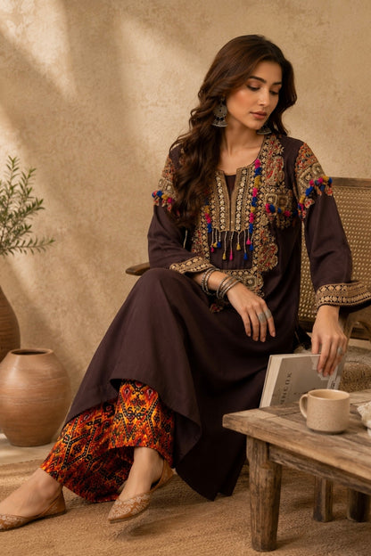 Brown Tribal Kurta Set