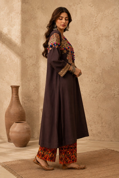 Brown Tribal Kurta Set