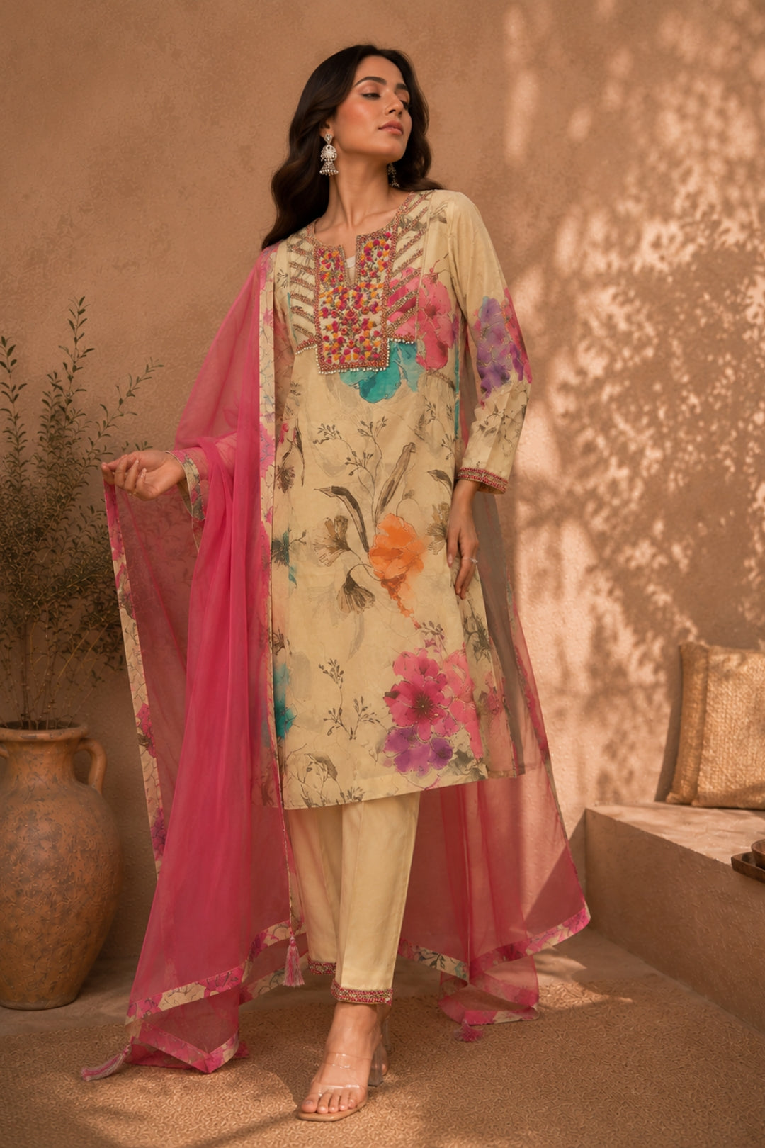Ivory Floral Kurta Set