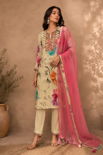 Ivory Floral Kurta Set