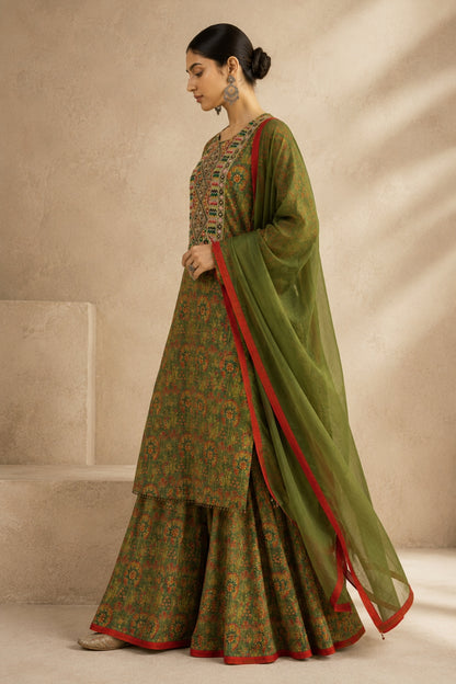 Olive Floral Sharara Set