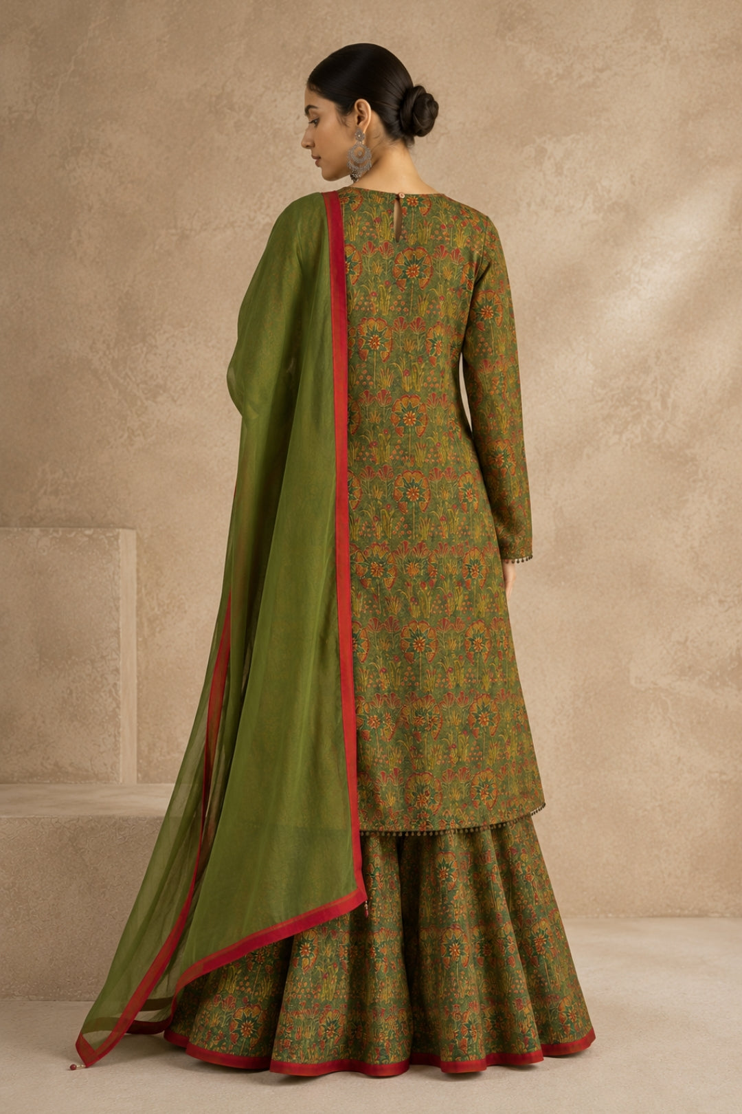 Olive Floral Sharara Set