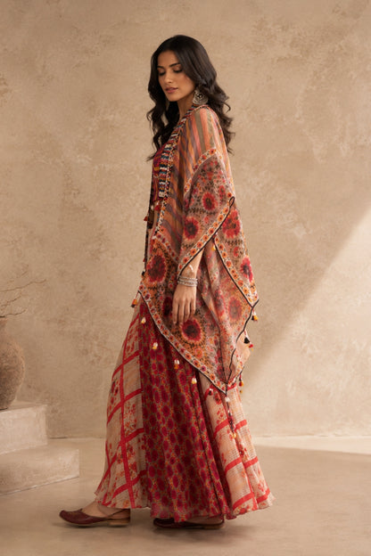 Striped Floral Cape Set